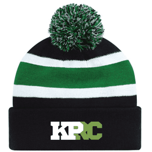 9S243M Acrylic Roll Pom Pom Toque - Black/Kelly Green/White